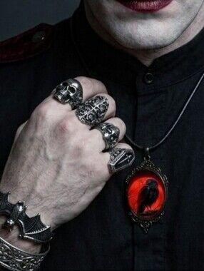 Gothic Crow Red Moon Cameo Style Black‎ Pendant Necklace